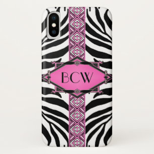 Coque Case-Mate Pour iPhone Vintage Zebra Art Déco Diamant Rose Monogramme