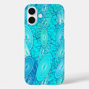 Coques iPhone 16 Plus "Vinyl Blues" abstrait - turquoise, bleu, blanc