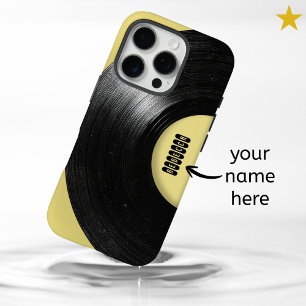 Coques iPhone 16 Pro Vinyle Rétro Jaune Pastel Nom Personnalisé