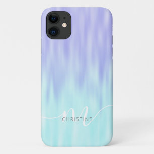 Case-Mate iPhone Case Violet Aqua Blue Pastel Ombre Chic Script Monogram