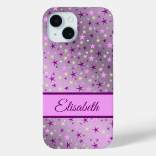 Coque Pour iPhone 15 violet, étoiles, personnalisation + coque, coque,