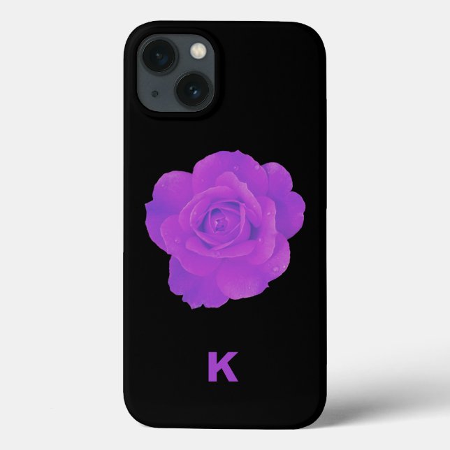 Coques Case-Mate iPhone Violet Pourpre Foncé Floral Rose Monogramme Élégan (Verso)