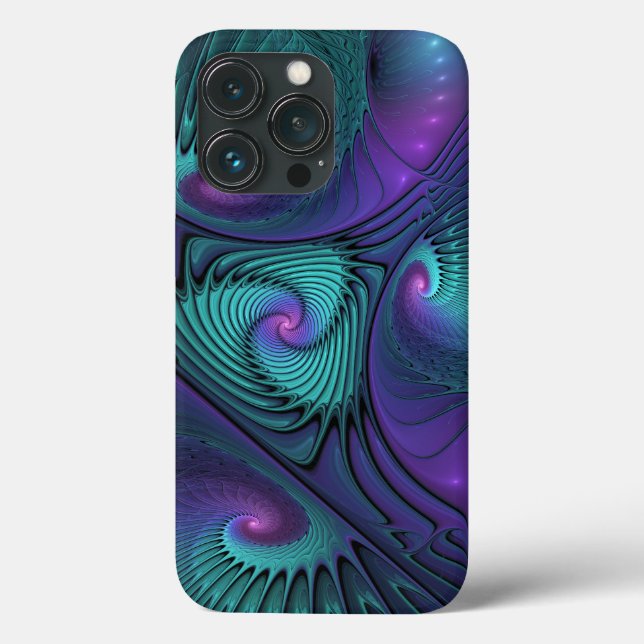 Coques Case-Mate iPhone Violet Rencontre Turquoise Moderne Art Fractal Abs (Verso)