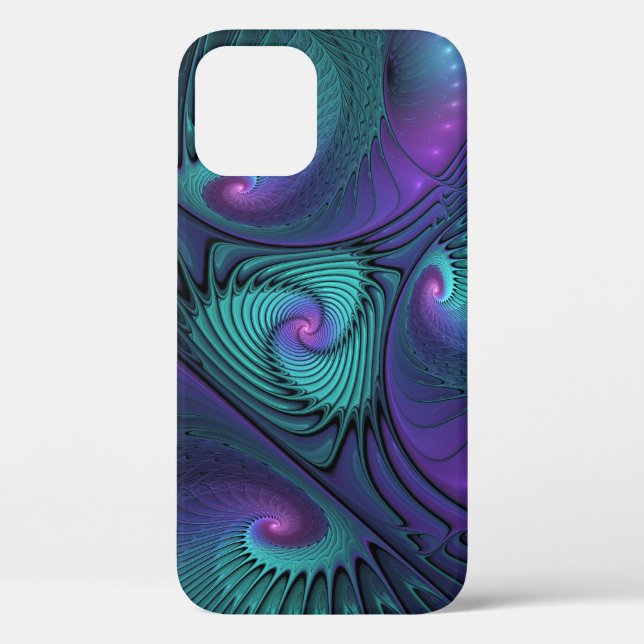 Coques Case-Mate iPhone Violet Rencontre Turquoise Moderne Art Fractal Abs (Verso)