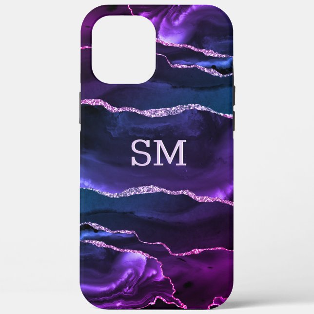 Coques Case-Mate iPhone Violet violet Agate moderne Monogramme (Verso)