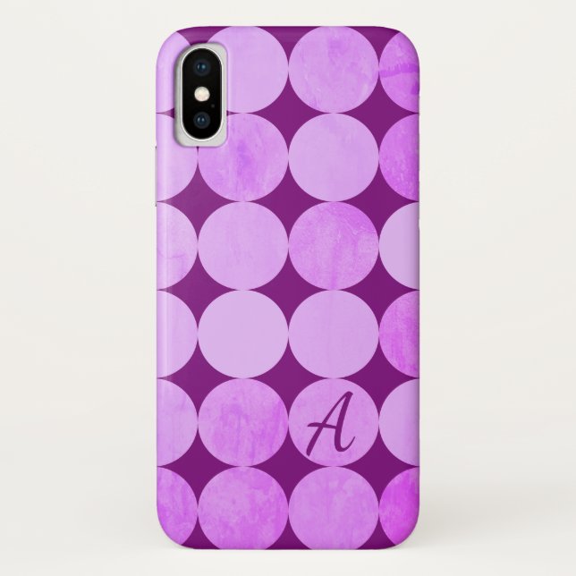Coques Case-Mate iPhone Violet, Violet Magenta et Cercles roses Monogramme (Dos)