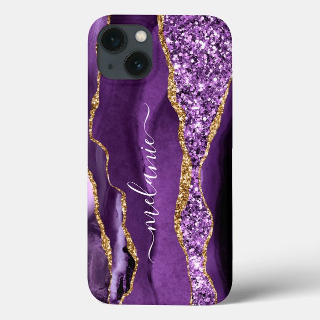 Coques Case-Mate iPhone Violet violet Parties scintillant or Nom personnal (Verso)