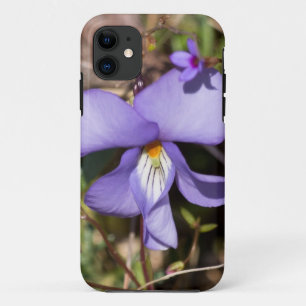 Coque iPhone 11 Violette à pieds d'oiseau avec bluets