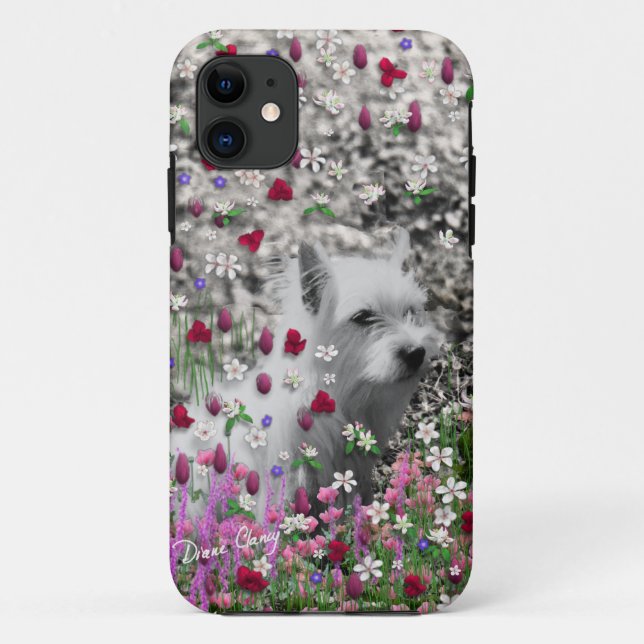 Coques Case-Mate iPhone Violette en fleurs - chien blanc de Westie (Dos)