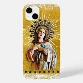Coque Pour iPhone 14 Plus Virgin Mary White & Gold Starry Crown