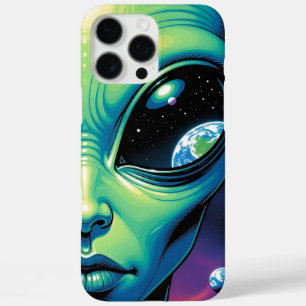 Coques iPhone 16 Pro Max Visage Alien avec des planètes Réflexions dans les