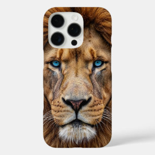 Coques iPhone 16 Pro Visage de lion majestueux aux yeux bleus Faune A