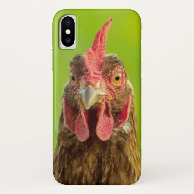 Coques Case-Mate iPhone Visage drôle de poulet sur le vert (Dos)