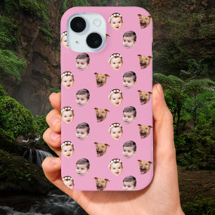 Coque Pour iPhone 15 Visage personnalisé, cadeau familial unique 3 phot