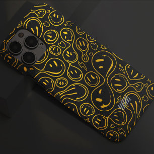 Coque Pour Pour iPhone 14 Pro Max Visage Souriant Heureux Motif Sourire Jaune Noir