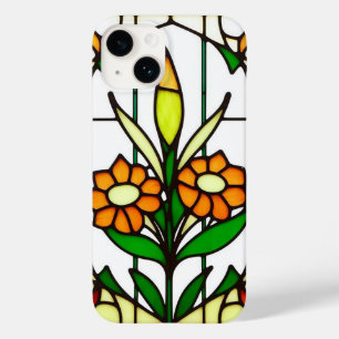 Coque Pour iPhone 14 Vitraux Colorés Dépeignant des Fleurs