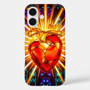 Coque Pour iPhone 16 Vitre de Verre Sacré Chrétien Cœur
