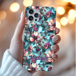 Coque Pour iPhone 16 Vitre vitrail floral bleu violet