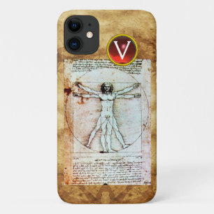 Coque Case-Mate Pour iPhone VITRUVIAN MAN Parchemin antique Rouge Ruby Monogra