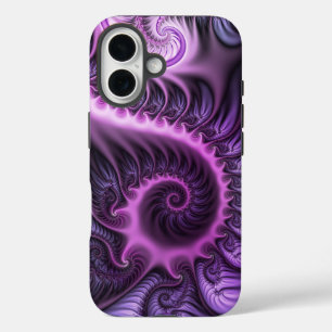 Coque Pour iPhone 16 Vivid Cool Abstrait rose violet Fractal Art Spiral