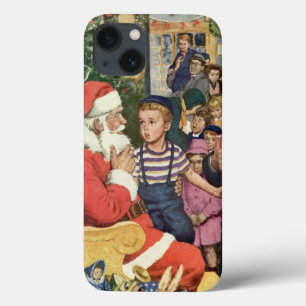 Coques Pour iPhone Vœu de Noël vintage, garçon sur les genoux du Père