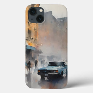 Case-Mate iPhone Case Voiture bleue vintage à Foggy Cityscape