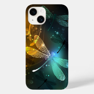 Coque Pour iPhone 14 Vol de libellule verte lumineuse