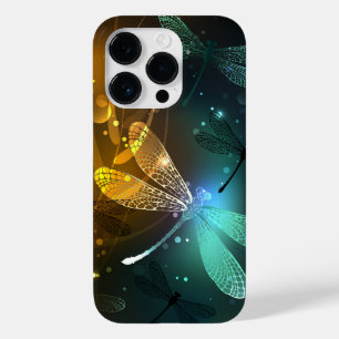 Coque Pour iPhone 14 Pro Vol de libellule verte lumineuse