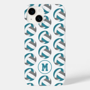 Coque Pour iPhone 14 volleyballs gris turquoise simple filles monogramm