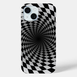 Coque Pour iPhone 15 Vortex À damiers noir et blanc
