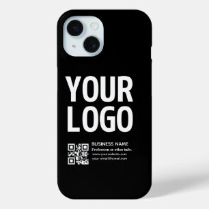 Coque Pour iPhone 15 Votre logo avec code QR et texte modifiables