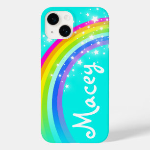 Coque Pour iPhone 14 Votre nom 5 lettre arc-en-ciel aqua