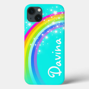 iPhone 13 Coque Votre nom 6 lettre arc-en-ciel aqua