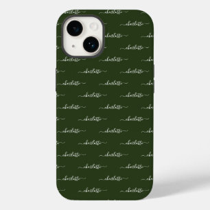 Coque Pour iPhone 14 Votre nom, Élégant texte de script, Vert foncé