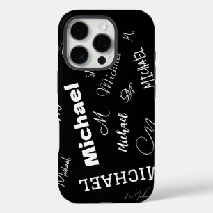 Coques iPhone 16 Pro Votre nom et monogramme motif personnalisé noir