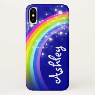 Coque iPhone X Votre nom lettre arc-en-ciel bleu rose