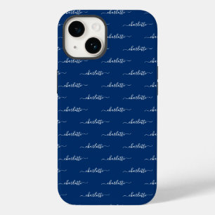 Coque Pour iPhone 14 Votre nom Motif, bleu marine