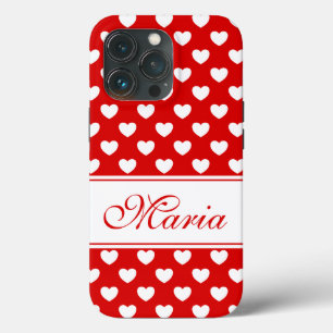 Case-Mate iPhone Case Votre nom, Motif élégant de Coeurs Rouge et Blan