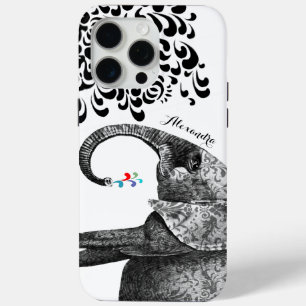 Coque iPhone 15 Pro Max Votre nom ou citation Black Hindi Motif Elephant