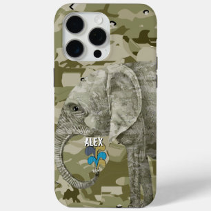 Coque iPhone 15 Pro Max Votre nom ou citation typographie Elephant Camo te