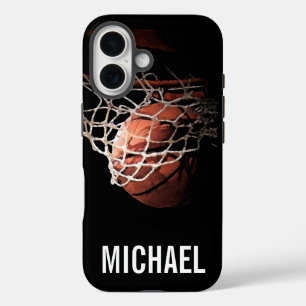 Coque Pour iPhone 16 Votre nom personnalisable Basketball Artwork