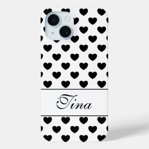 Coque Pour iPhone 15 Votre Nom Personnalisé, Lovely Hearts Pois Motif