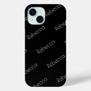 Coque Pour iPhone 15 Votre nom   Style blanc moderne sur noir
