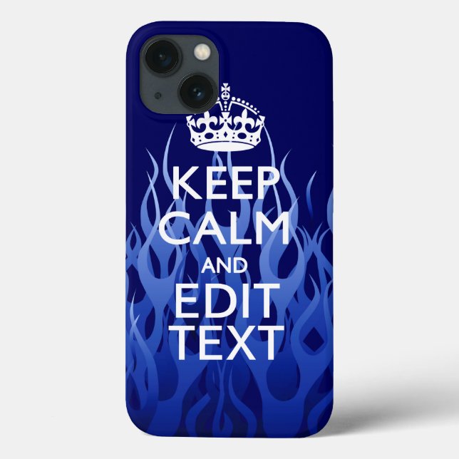 Coques Case-Mate iPhone Votre texte sur Keep Calm on Navy Blue Racing Flam (Verso)
