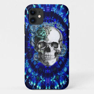 Coque iPhone 11 Vous n'êtes pas ici crâne rose trippy en menthe 
