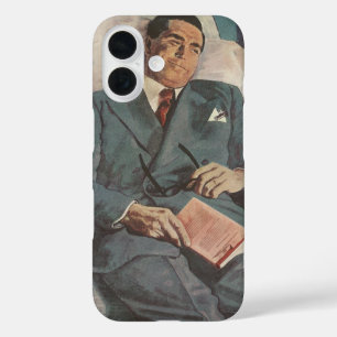 Coque Pour iPhone 16 Voyage d'affaires vintage, lecture dans l'avion