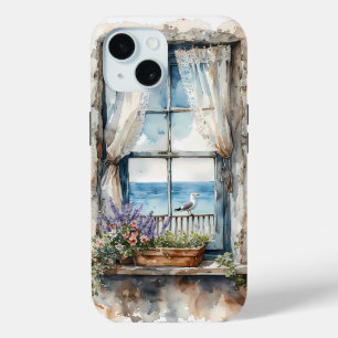 Coque Pour iPhone 15 Vue de fenêtre en bord de mer Scène côtière à l'aq
