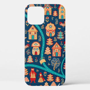 Case-Mate iPhone Case Vue de l'oiseau. Maisons, forêt, nains, ours, rena
