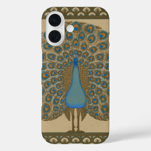 Coque Pour iPhone 16 Walter Crane Blue Peacock avec sa queue écartée