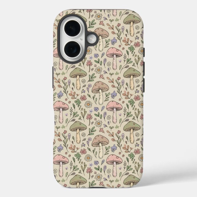 Coques Case-Mate iPhone Warm Beige Fungi Seamless Pattern Neutral Boho (Verso)
